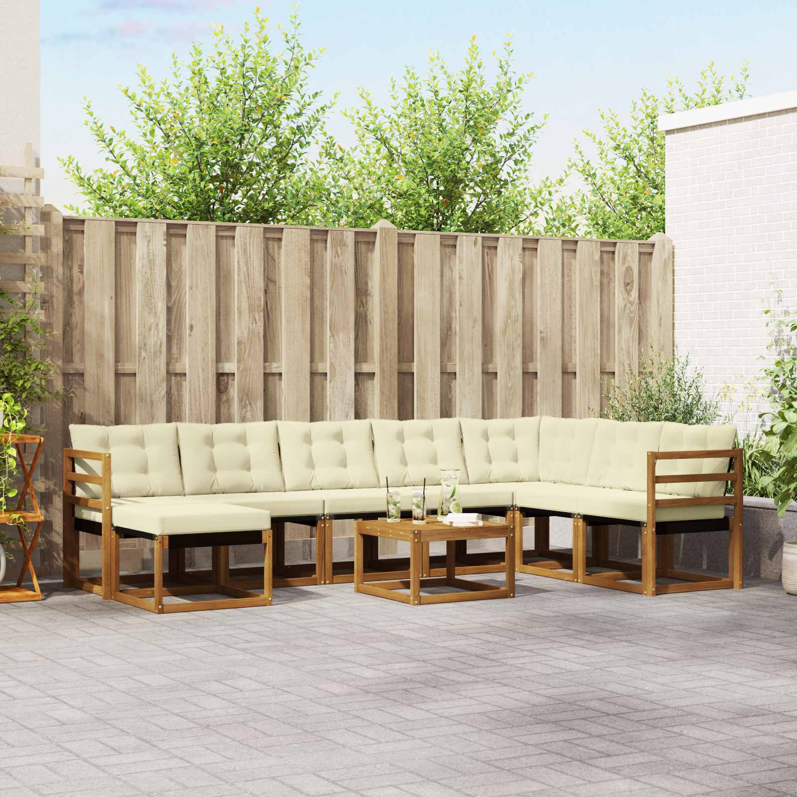vidaXL Set de canapele de exterior cu pernă 9 pcs Natural și Crem