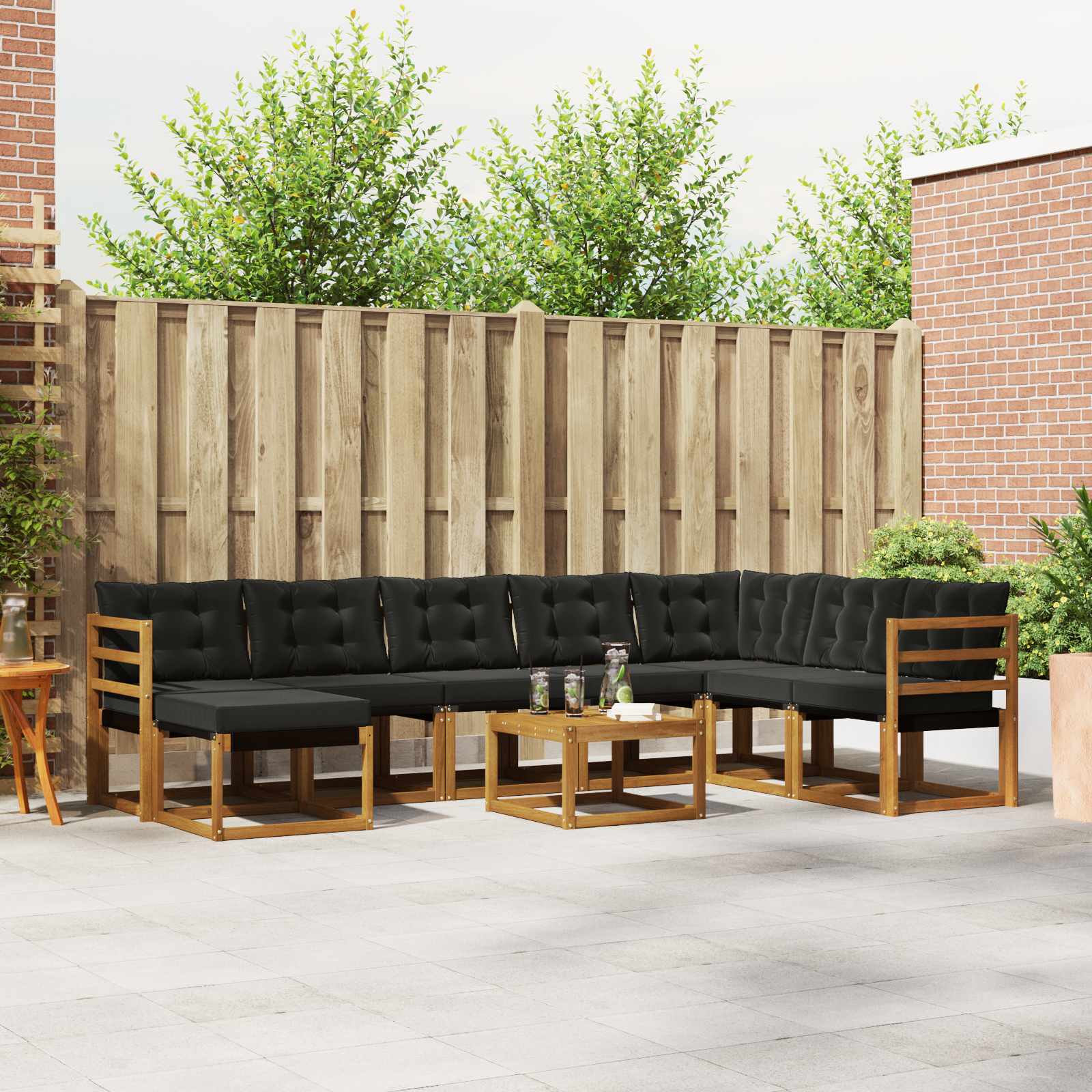 vidaXL Outdoor-Sofagarnitur mit Kissen 9 pcs Natürlich und Schwarz