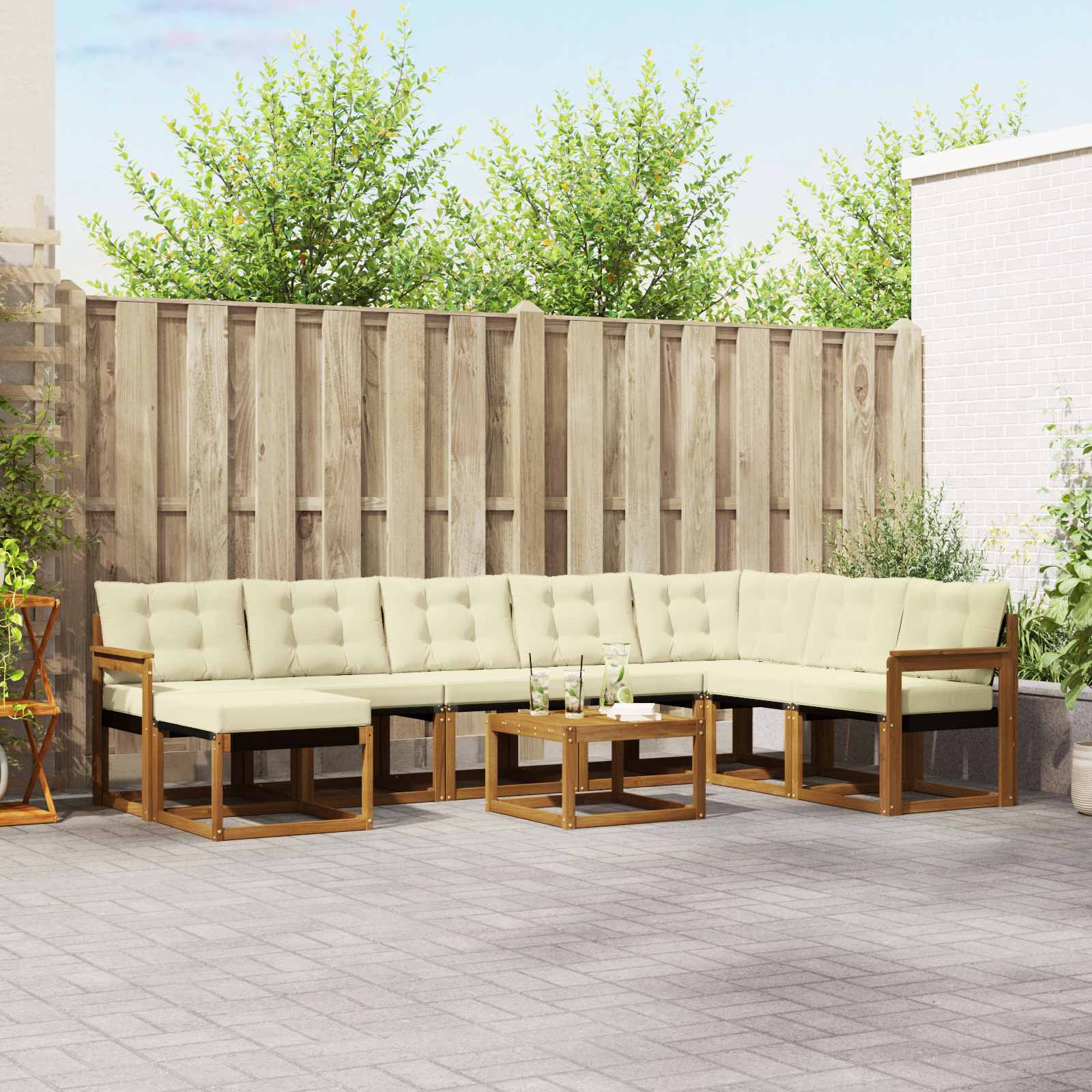 vidaXL Set de canapele de exterior cu pernă 9 pcs Natural și Crem
