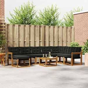 Zunanja garnitura za sedenje z blazino 9 pcs Naravna in črna