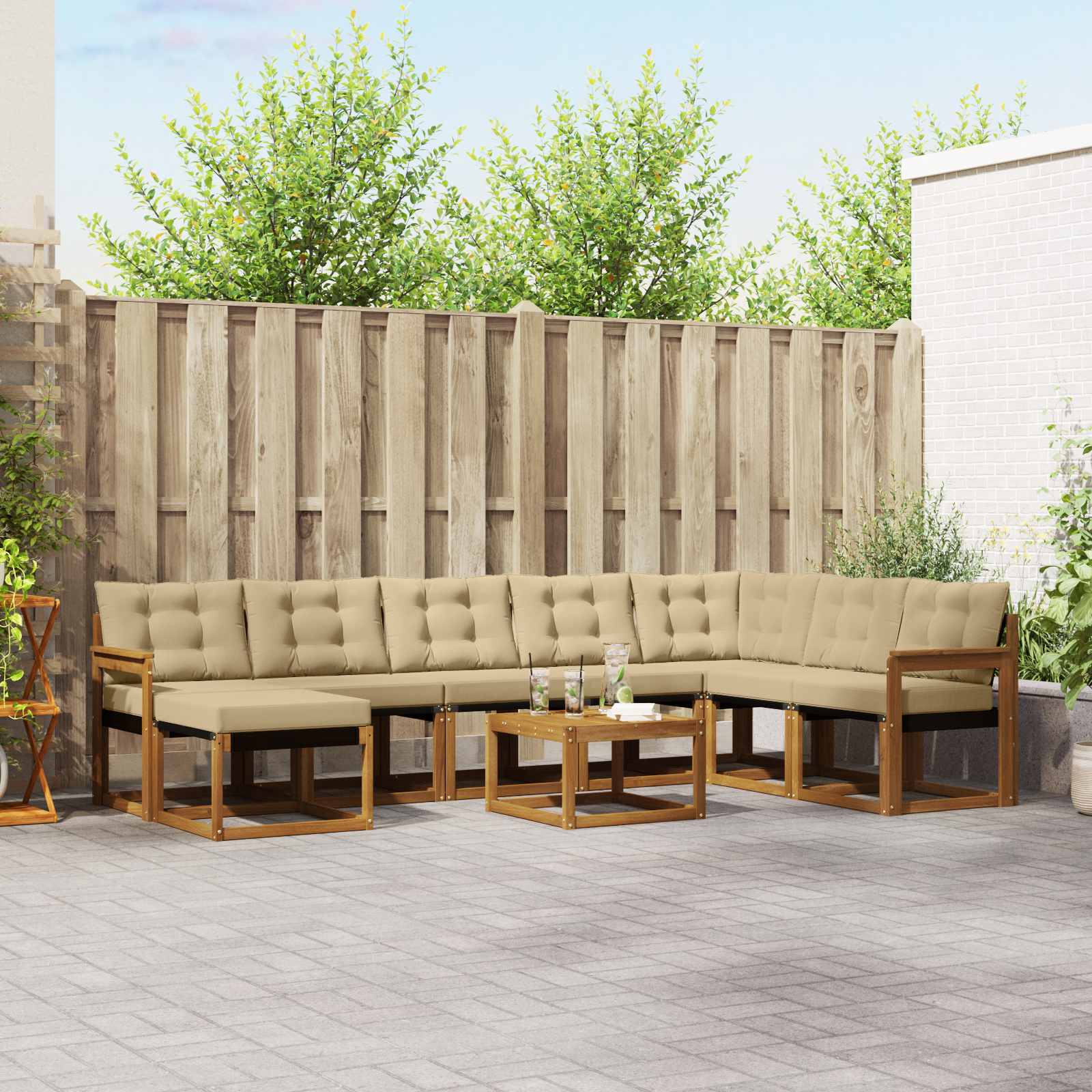 vidaXL Set de canapele de exterior cu pernă 9 pcs Natural și Bej