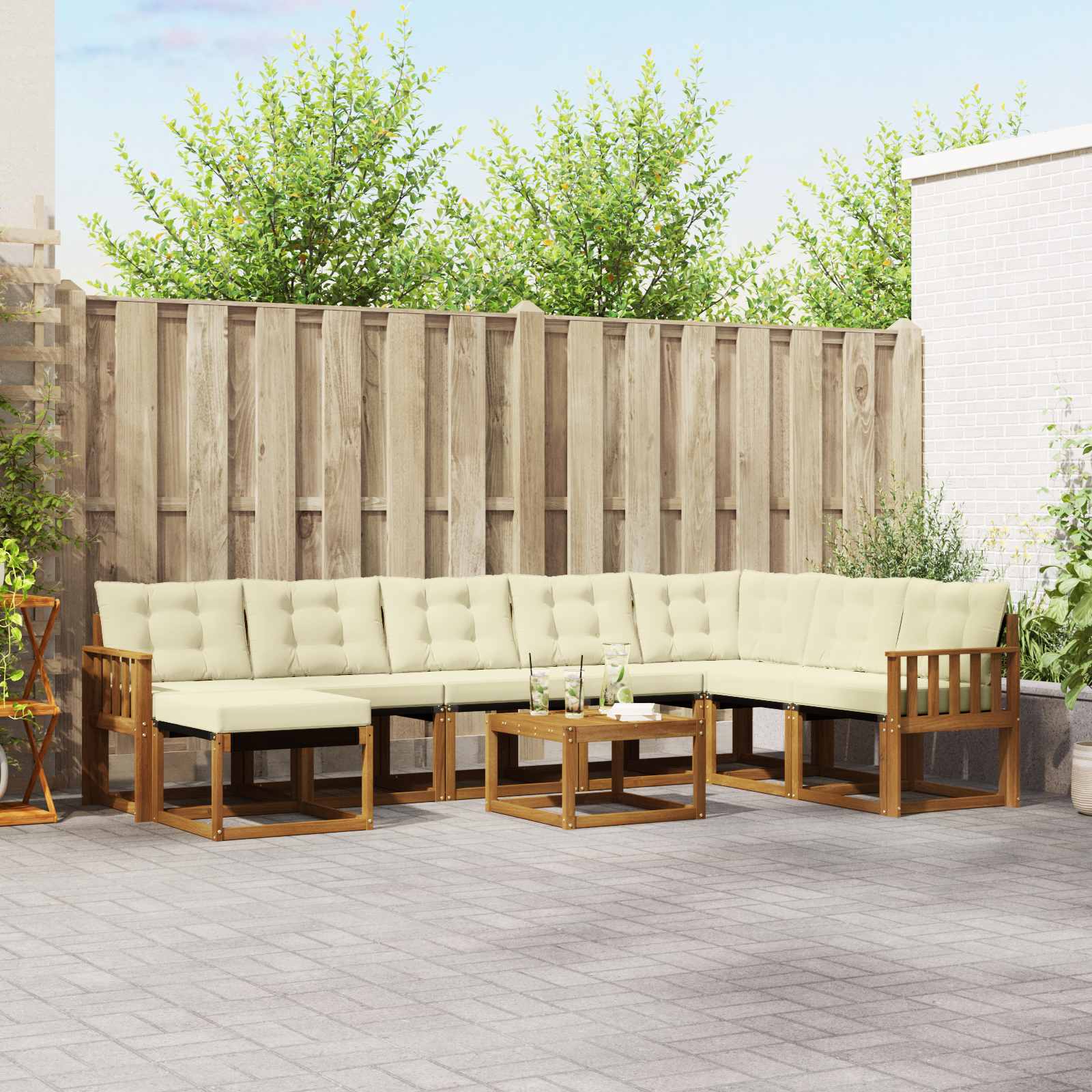 vidaXL Set de canapele de exterior cu pernă 9 pcs Natural și Crem