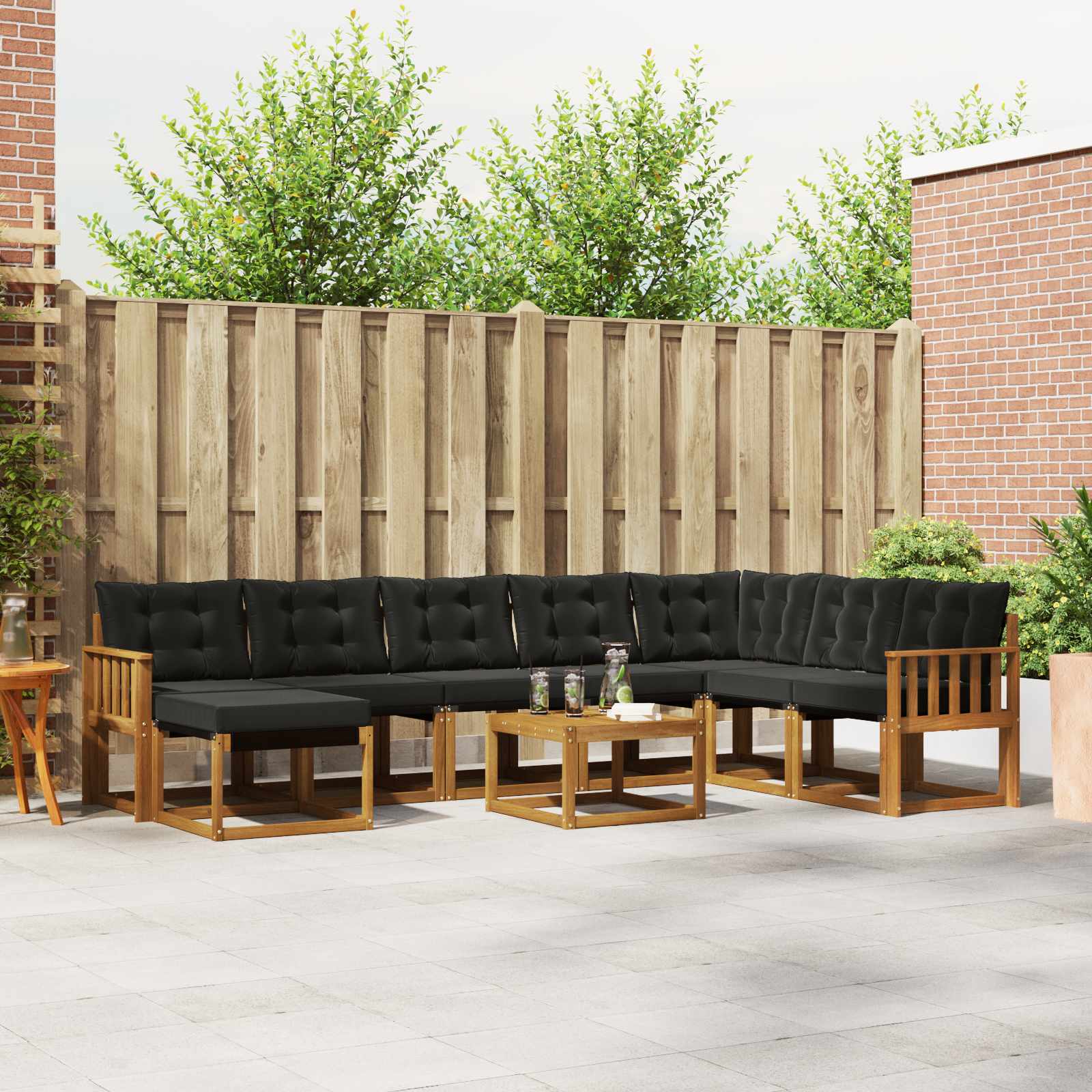 vidaXL Set de canapele de exterior cu pernă 9 pcs Natural și Negru