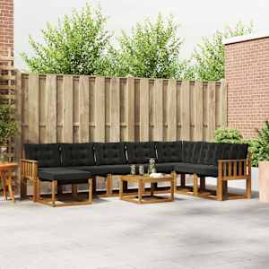 Zunanja garnitura za sedenje z blazino 9 pcs Naravna in črna