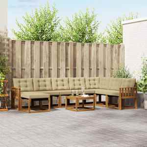 Zunanja garnitura za sedenje z blazino 9 pcs Naravna in bež