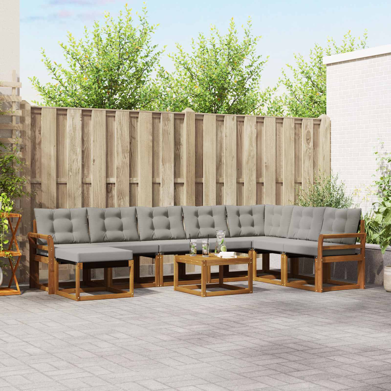vidaXL Set de canapele de exterior 9 pcs Gri natural și deschis