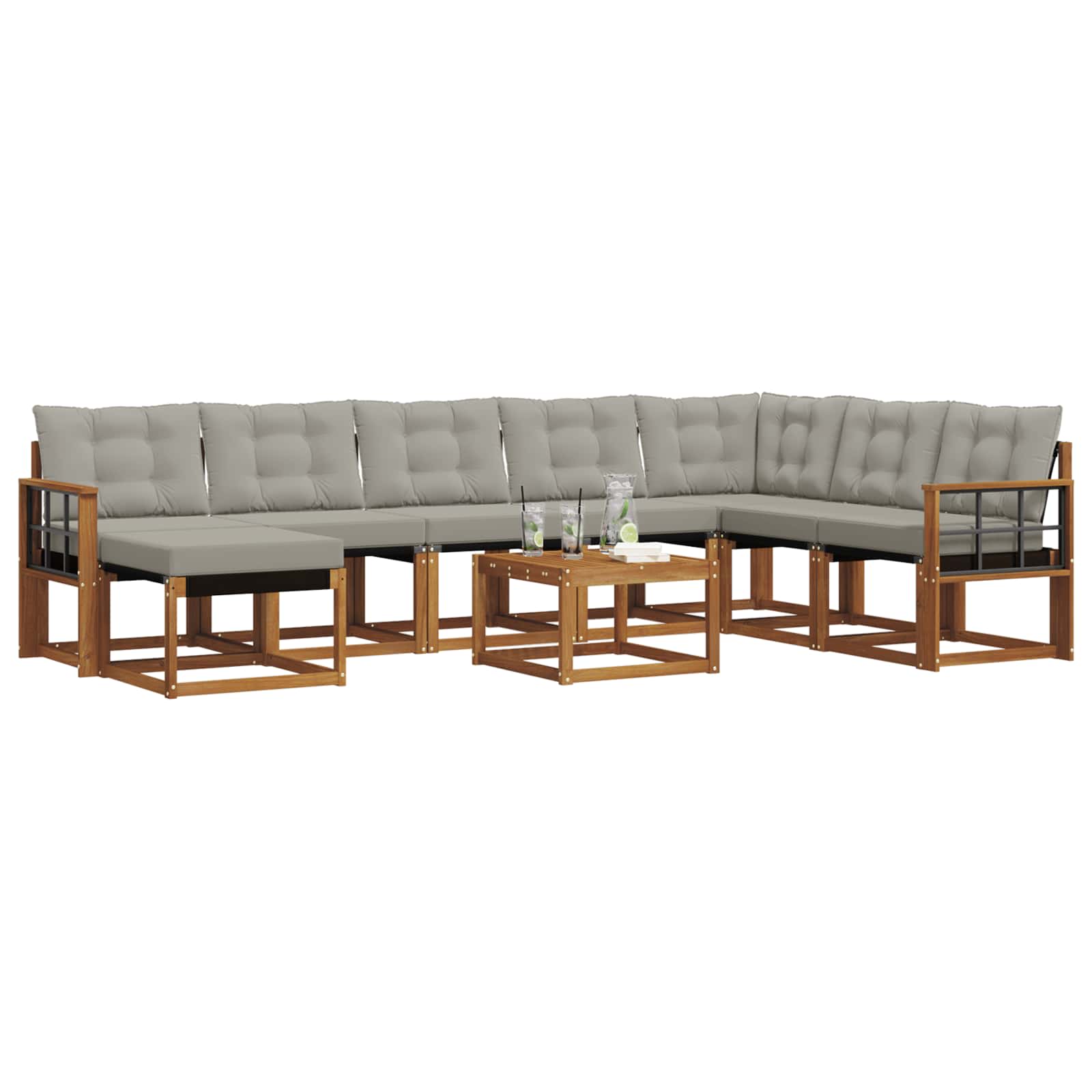 Zunanja garnitura za sedenje 9 pcs Naravna in svetlo siva - slika 3