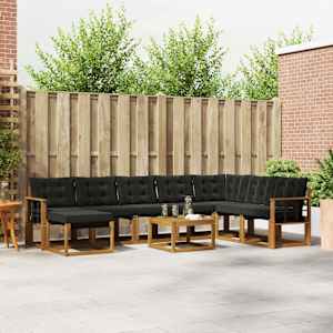 Zunanja garnitura za sedenje z blazino 9 pcs Naravna in črna