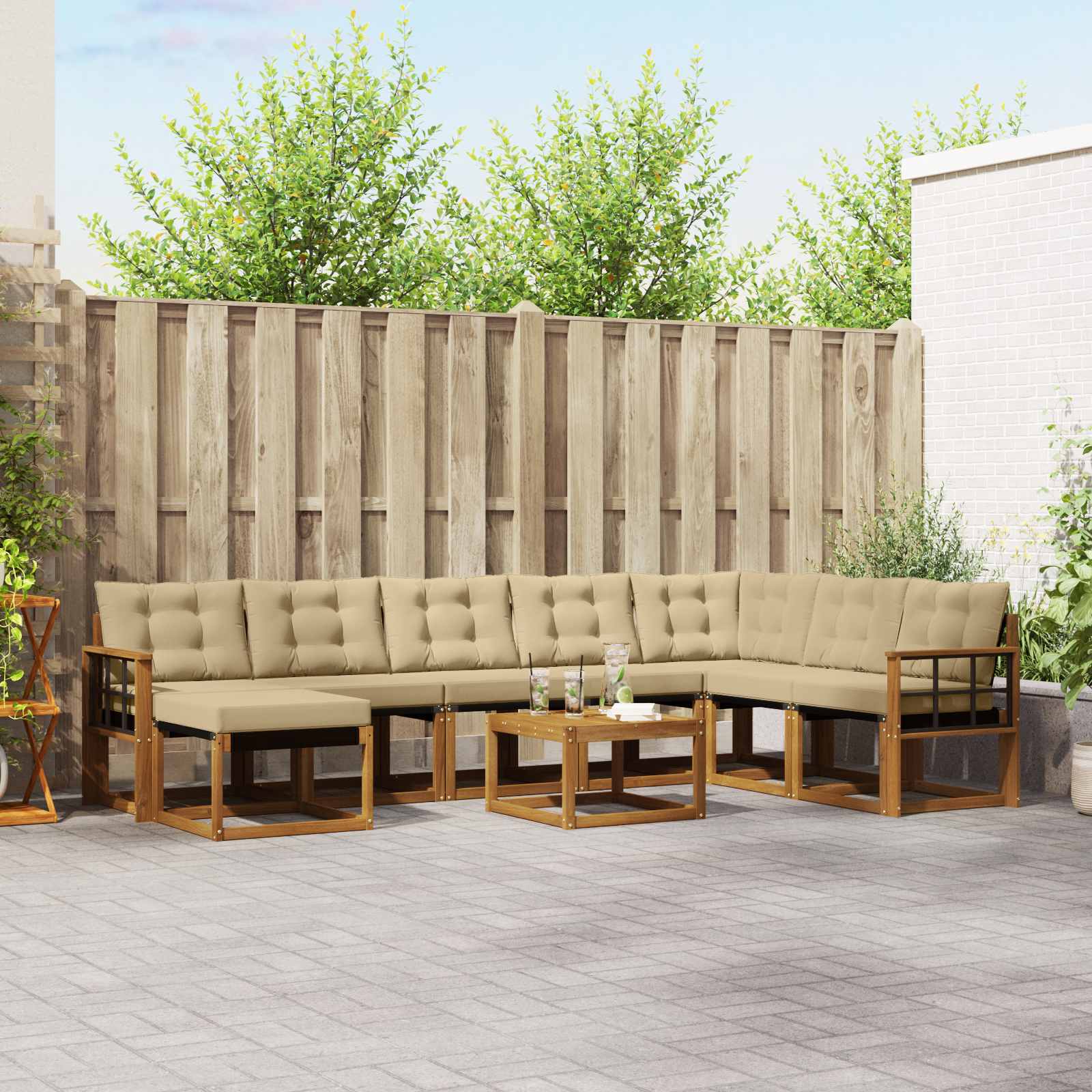 vidaXL Set de canapele de exterior cu pernă 9 pcs Natural și Bej