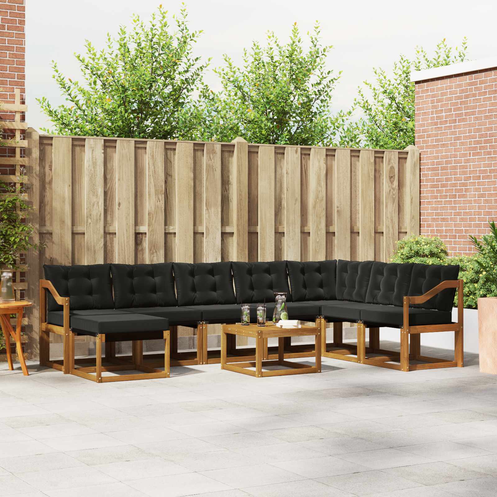 vidaXL Outdoor-Sofagarnitur mit Kissen 9 pcs Natürlich und Schwarz