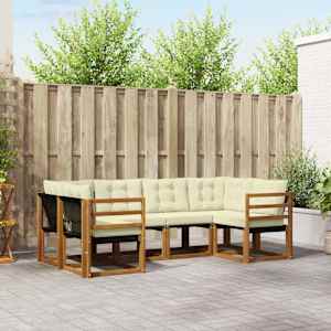 Zunanja garnitura za sedenje z blazino 6 pcs Naravna in smetana