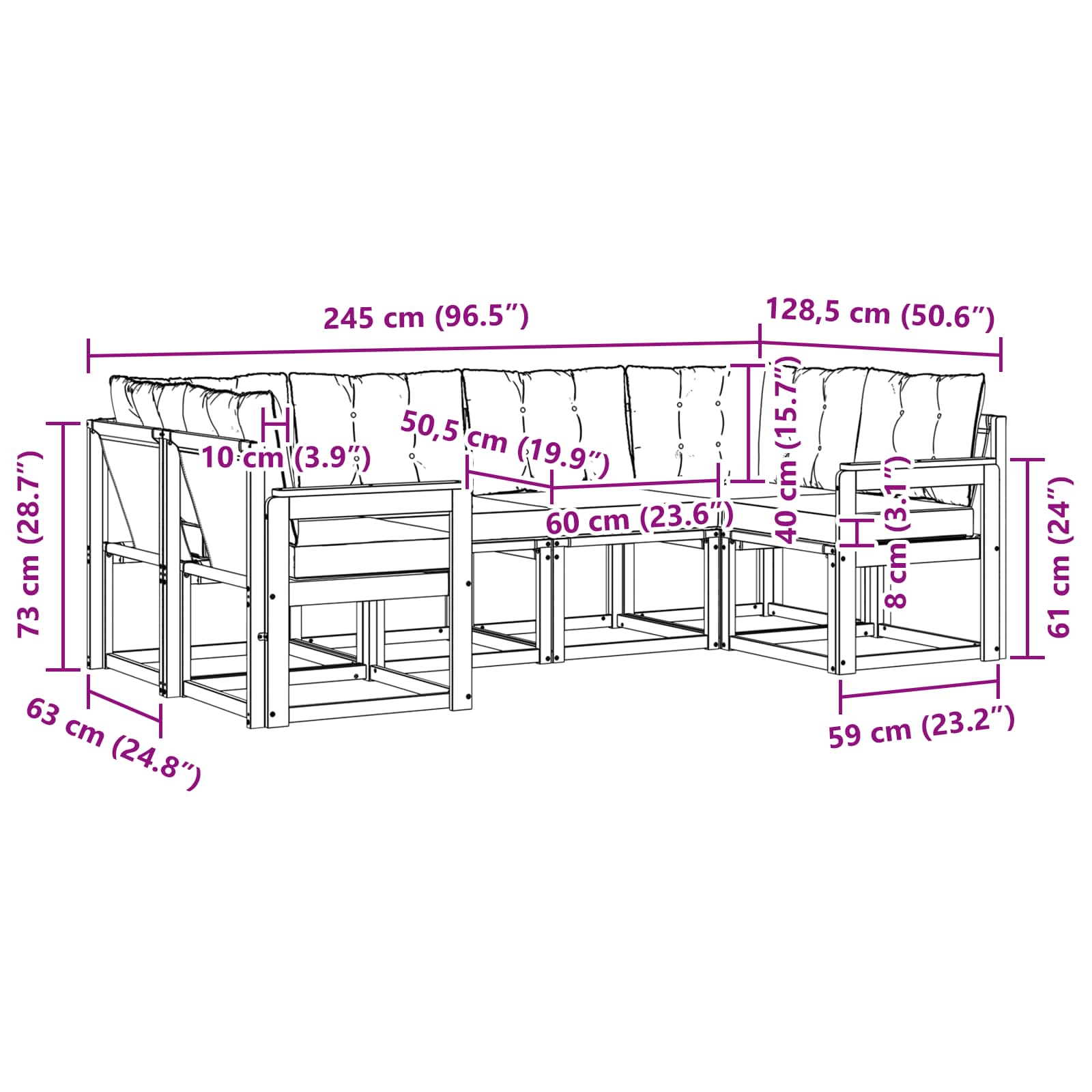 Zunanja garnitura za sedenje 6 pcs Naravna in svetlo siva - slika 8