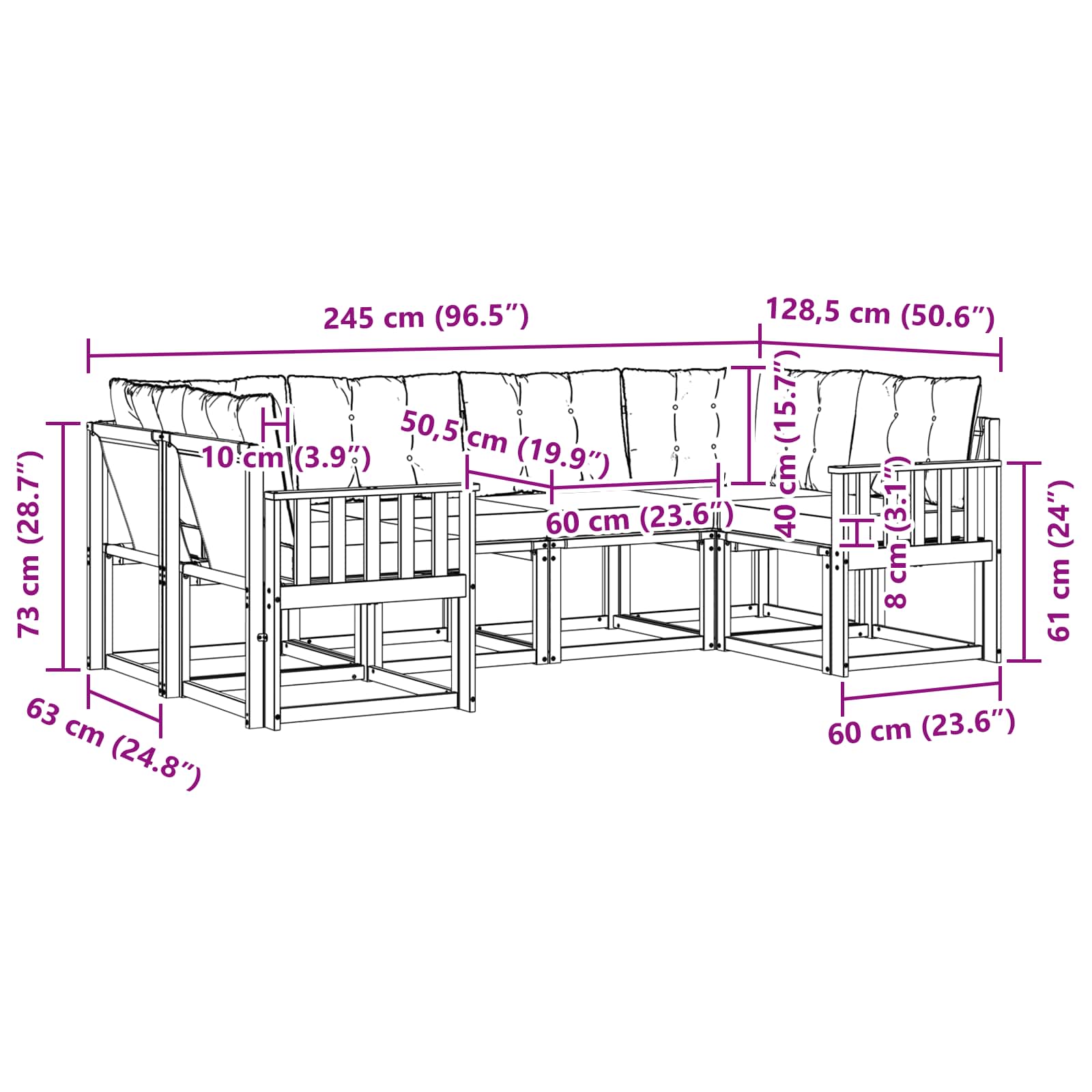 Zunanja garnitura za sedenje z blazino 6 pcs Naravna in smetana - slika 8
