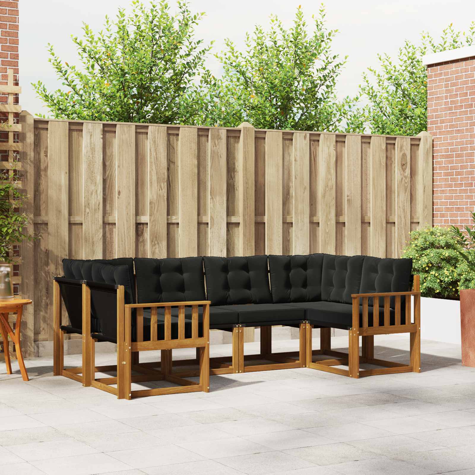 vidaXL Outdoor-Sofagarnitur mit Kissen 6 pcs Natürlich und Schwarz