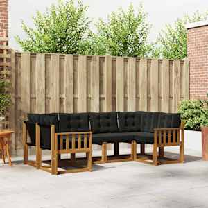 Zunanja garnitura za sedenje z blazino 6 pcs Naravna in črna