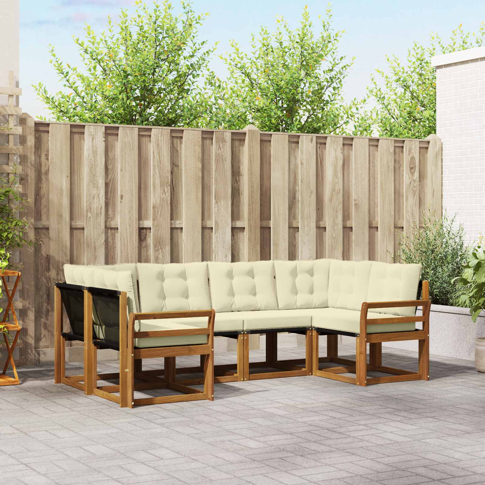 Zunanja garnitura za sedenje z blazino 6 pcs Naravna in smetana