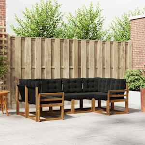 Zunanja garnitura za sedenje z blazino 6 pcs Naravna in črna