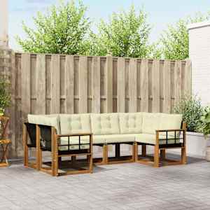 Zunanja garnitura za sedenje z blazino 6 pcs Naravna in smetana