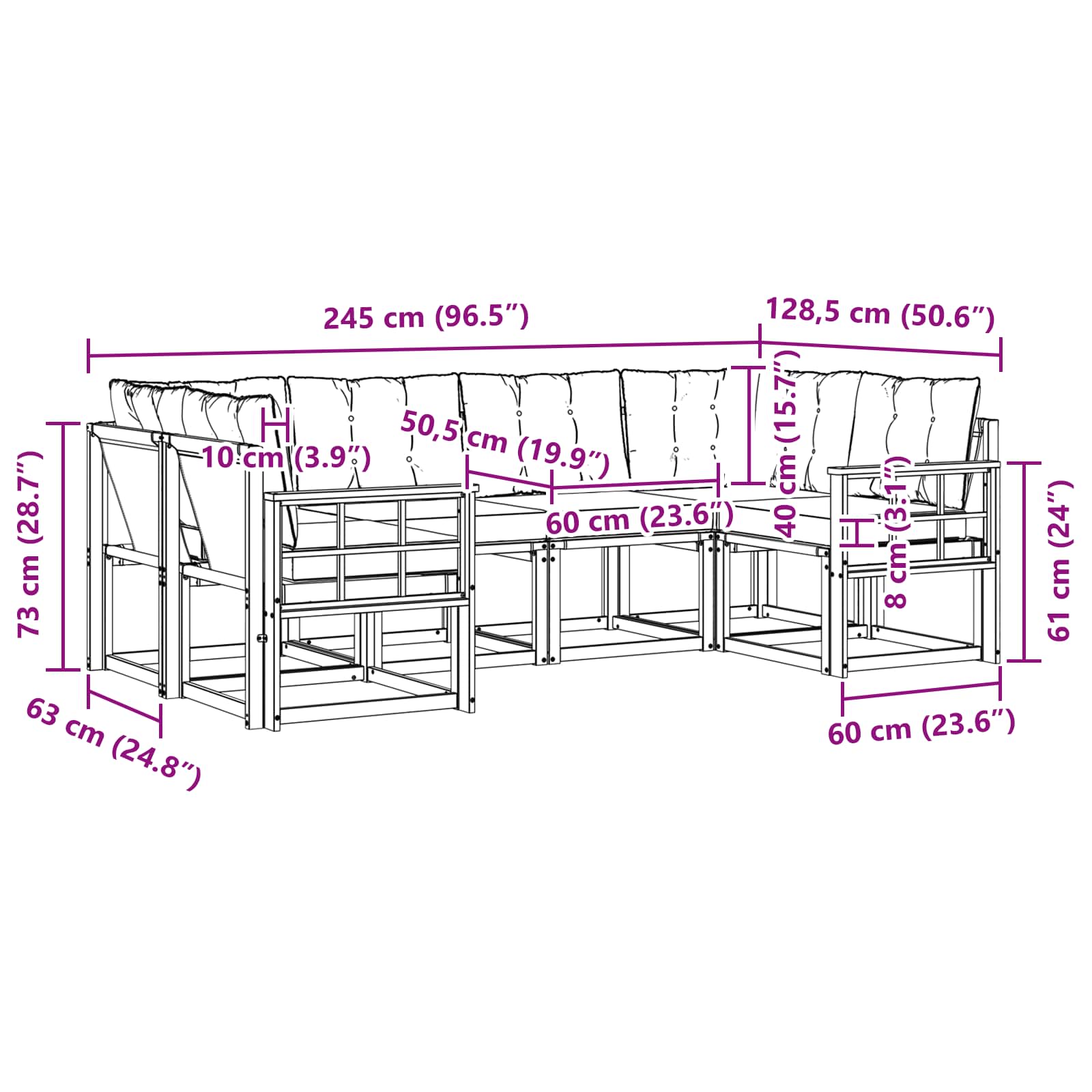 Zunanja garnitura za sedenje z blazino 6 pcs Naravna in smetana - slika 8