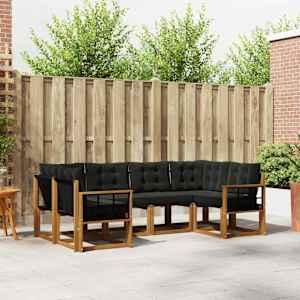 Zunanja garnitura za sedenje z blazino 6 pcs Naravna in črna