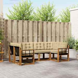 Zunanja garnitura za sedenje z blazino 6 pcs Naravna in bež