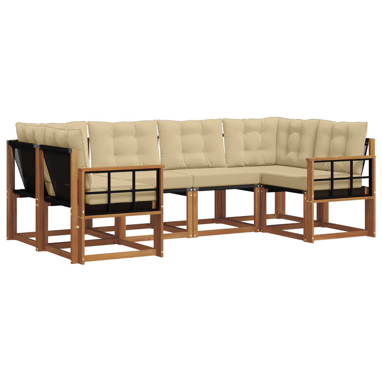 Zunanja garnitura za sedenje z blazino 6 pcs Naravna in bež - slika 2