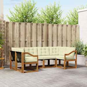 Zunanja garnitura za sedenje z blazino 6 pcs Naravna in smetana