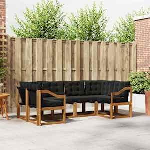 Zunanja garnitura za sedenje z blazino 6 pcs Naravna in črna