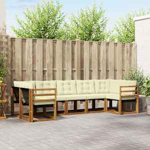 Zunanja garnitura za sedenje z blazino 7 pcs Naravna in smetana