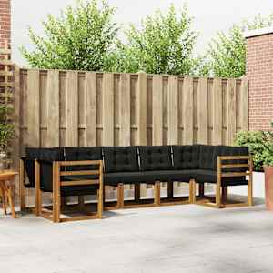 Zunanja garnitura za sedenje z blazino 7 pcs Naravna in črna