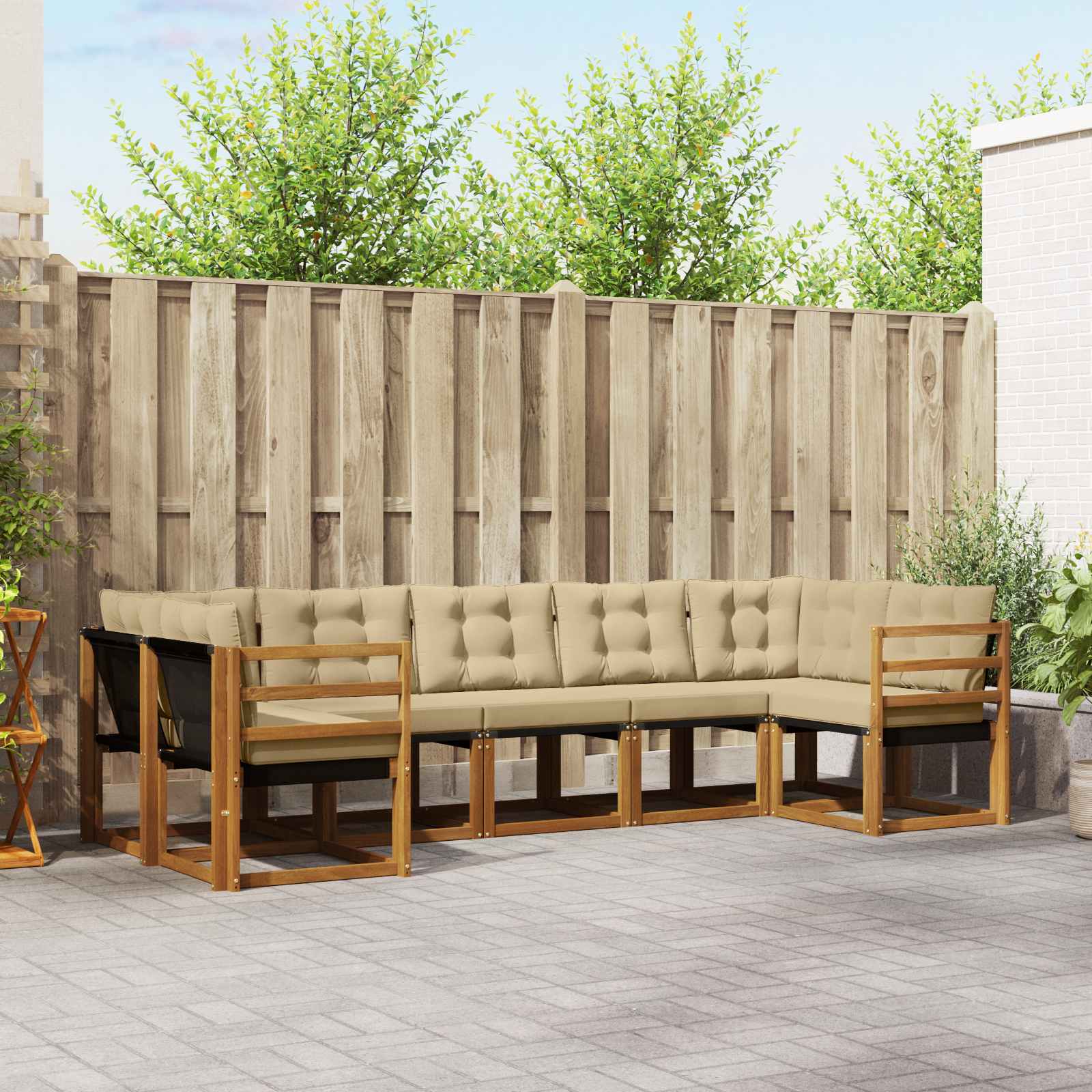 vidaXL Outdoor-Sofagarnitur mit Kissen 7 pcs Natur und Beige