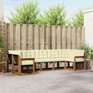 Zunanja garnitura za sedenje z blazino 7 pcs Naravna in smetana