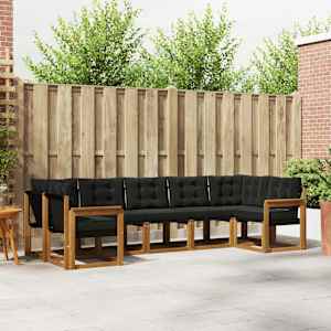 Zunanja garnitura za sedenje z blazino 7 pcs Naravna in črna