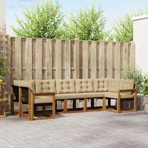 Zunanja garnitura za sedenje z blazino 7 pcs Naravna in bež