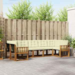 Zunanja garnitura za sedenje z blazino 7 pcs Naravna in smetana