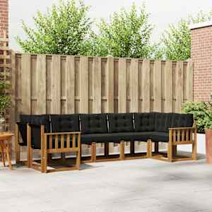 Zunanja garnitura za sedenje z blazino 7 pcs Naravna in črna