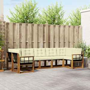 Zunanja garnitura za sedenje z blazino 7 pcs Naravna in smetana