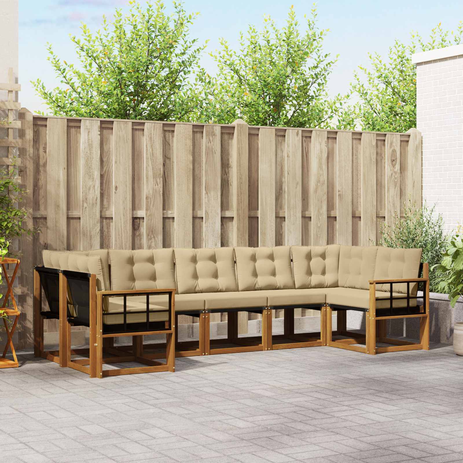 Zunanja garnitura za sedenje z blazino 7 pcs Naravna in bež