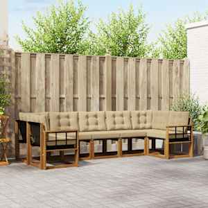 Zunanja garnitura za sedenje z blazino 7 pcs Naravna in bež