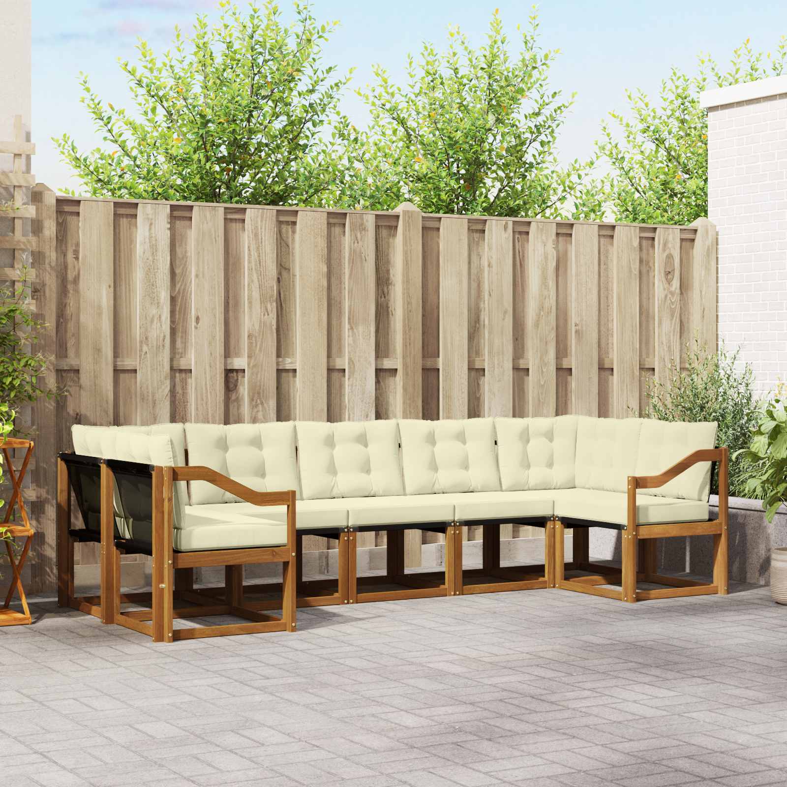 Zunanja garnitura za sedenje z blazino 7 pcs Naravna in smetana