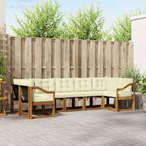 Zunanja garnitura za sedenje z blazino 7 pcs Naravna in smetana