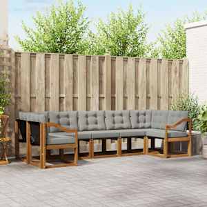 Zunanja garnitura za sedenje 7 pcs Naravna in svetlo siva