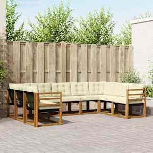 Zunanja garnitura za sedenje z blazino 9 pcs Naravna in smetana