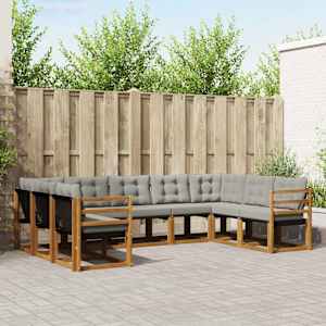 Zunanja garnitura za sedenje 9 pcs Naravna in svetlo siva