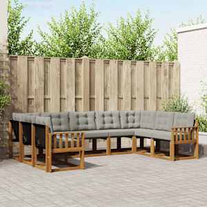 Zunanja garnitura za sedenje 9 pcs Naravna in svetlo siva