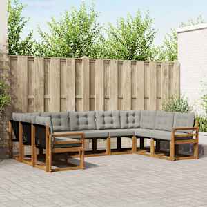 Zunanja garnitura za sedenje 9 pcs Naravna in svetlo siva