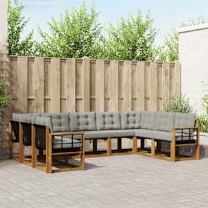 Zunanja garnitura za sedenje 9 pcs Naravna in svetlo siva