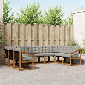 Zunanja garnitura za sedenje 9 pcs Naravna in svetlo siva