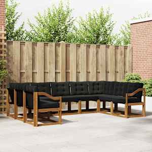 Zunanja garnitura za sedenje z blazino 9 pcs Naravna in črna