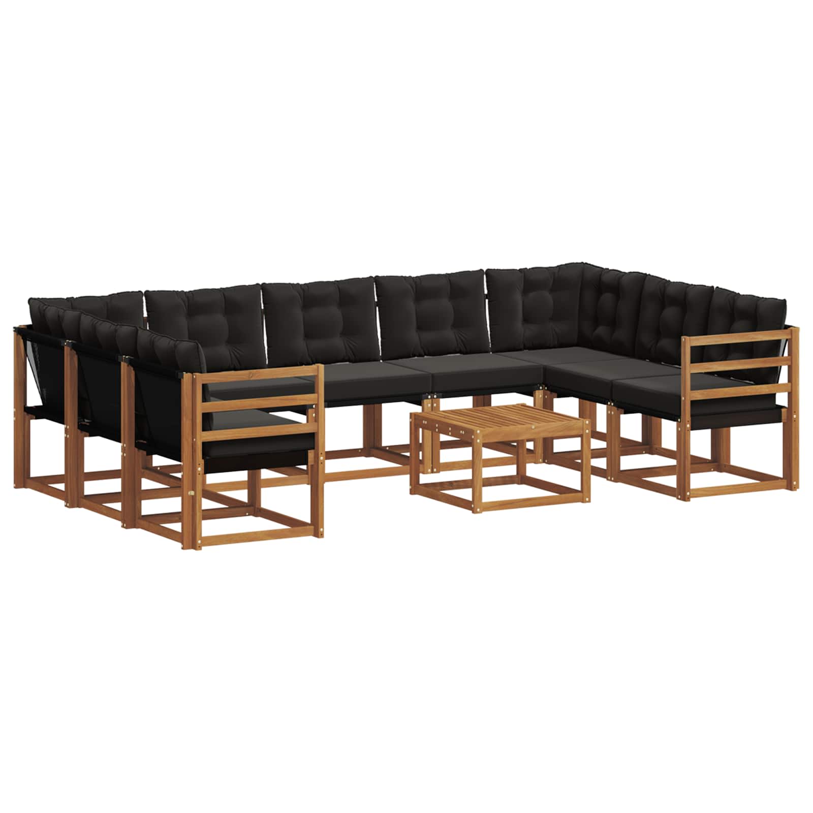 Zunanja garnitura za sedenje z blazino 10 pcs Naravna in črna - slika 2